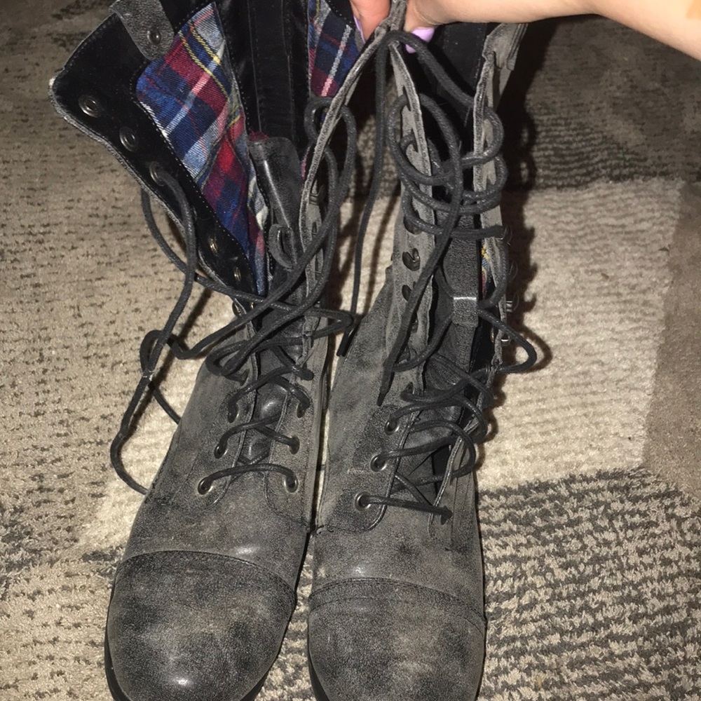Gray combat boots